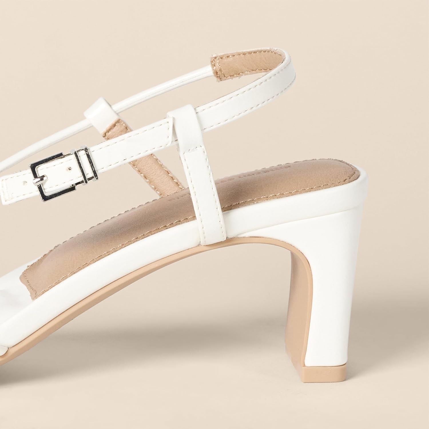 image:imageAmazon Essentials Womens Strappy Block Heel Sandals with Ankle StrapWhite Faux Leather