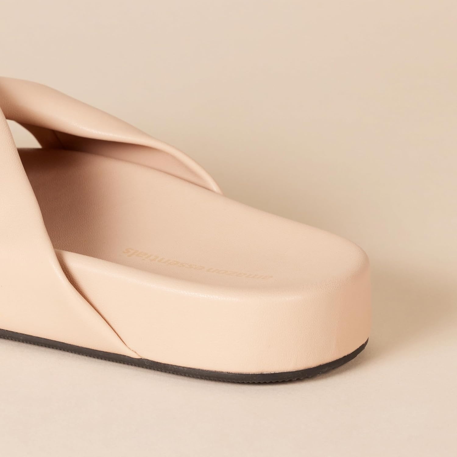 image:imageAmazon Essentials Womens Twist Slide Sandal with Cradling Cupped Sole Faux LeatherLight Beige