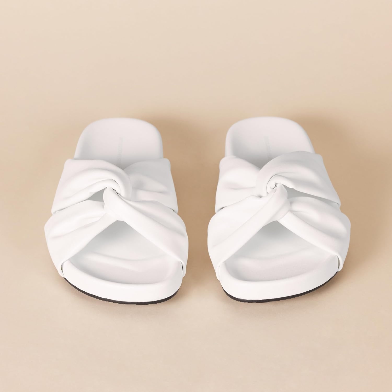 image:imageAmazon Essentials Womens Twist Slide Sandal with Cradling Cupped Sole Faux LeatherWhite