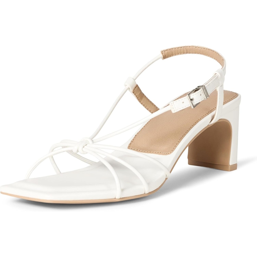 image:imageAmazon Essentials Womens Strappy Block Heel Sandals with Ankle StrapWhite Faux Leather
