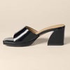 Amazon Essentials Women’s Platform Mule Sandals with Sturdy Block Heel(Black Faux Leather)