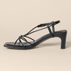 Amazon Essentials Women’s Strappy Block Heel Sandals with Ankle Strap(Black Faux Leather)
