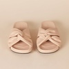 Amazon Essentials Women’s Twist Slide Sandal with Cradling Cupped Sole, Faux Leather(Light Beige)