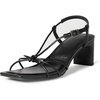 Amazon Essentials Women’s Strappy Block Heel Sandals with Ankle Strap(Black Faux Leather)