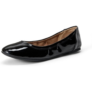 Amazon Essentials Women’s Comfortable Round Toe Ballet Flats, Cushioned Memory Foam(Black Patent)