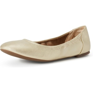 Amazon Essentials Women’s Comfortable Round Toe Ballet Flats, Cushioned Memory Foam(Gold)