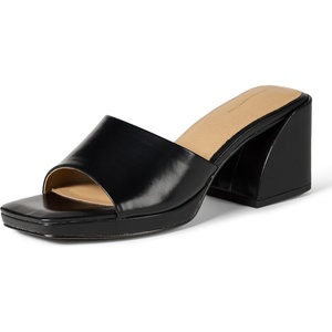 Amazon Essentials Women’s Platform Mule Sandals with Sturdy Block Heel(Black Faux Leather)