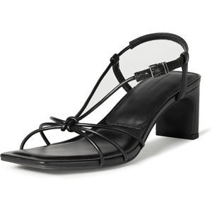 Amazon Essentials Women’s Strappy Block Heel Sandals with Ankle Strap(Black Faux Leather)