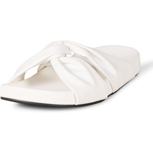 Amazon Essentials Women’s Twist Slide Sandal with Cradling Cupped Sole, Faux Leather(White)