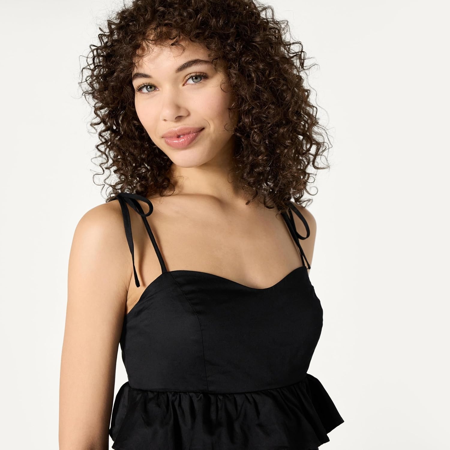 image:imageAmazon Essentials Womens Fit and Flare Empire Waist Sweetheart Neck Cotton Sateen Tiered Maxi DressBlack