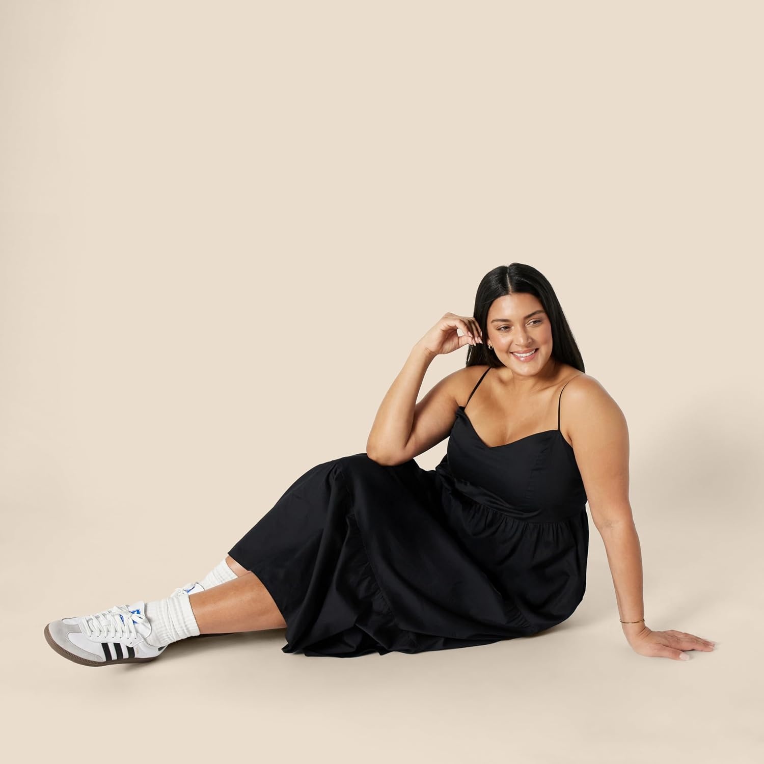 image:imageAmazon Essentials Womens Fit and Flare Empire Waist Sweetheart Neck Cotton Sateen Tiered Maxi DressBlack