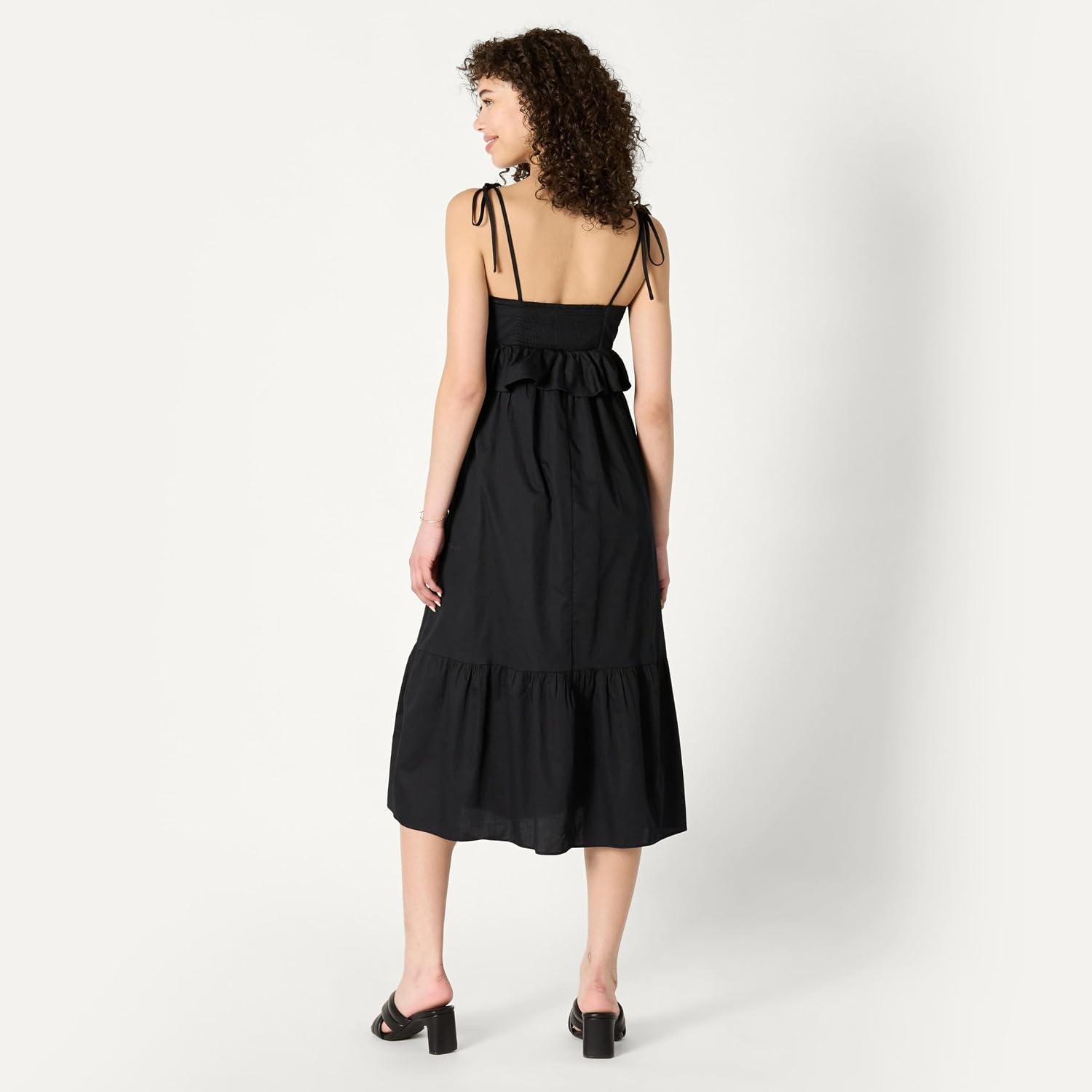 image:imageAmazon Essentials Womens Fit and Flare Empire Waist Sweetheart Neck Cotton Sateen Tiered Maxi DressBlack