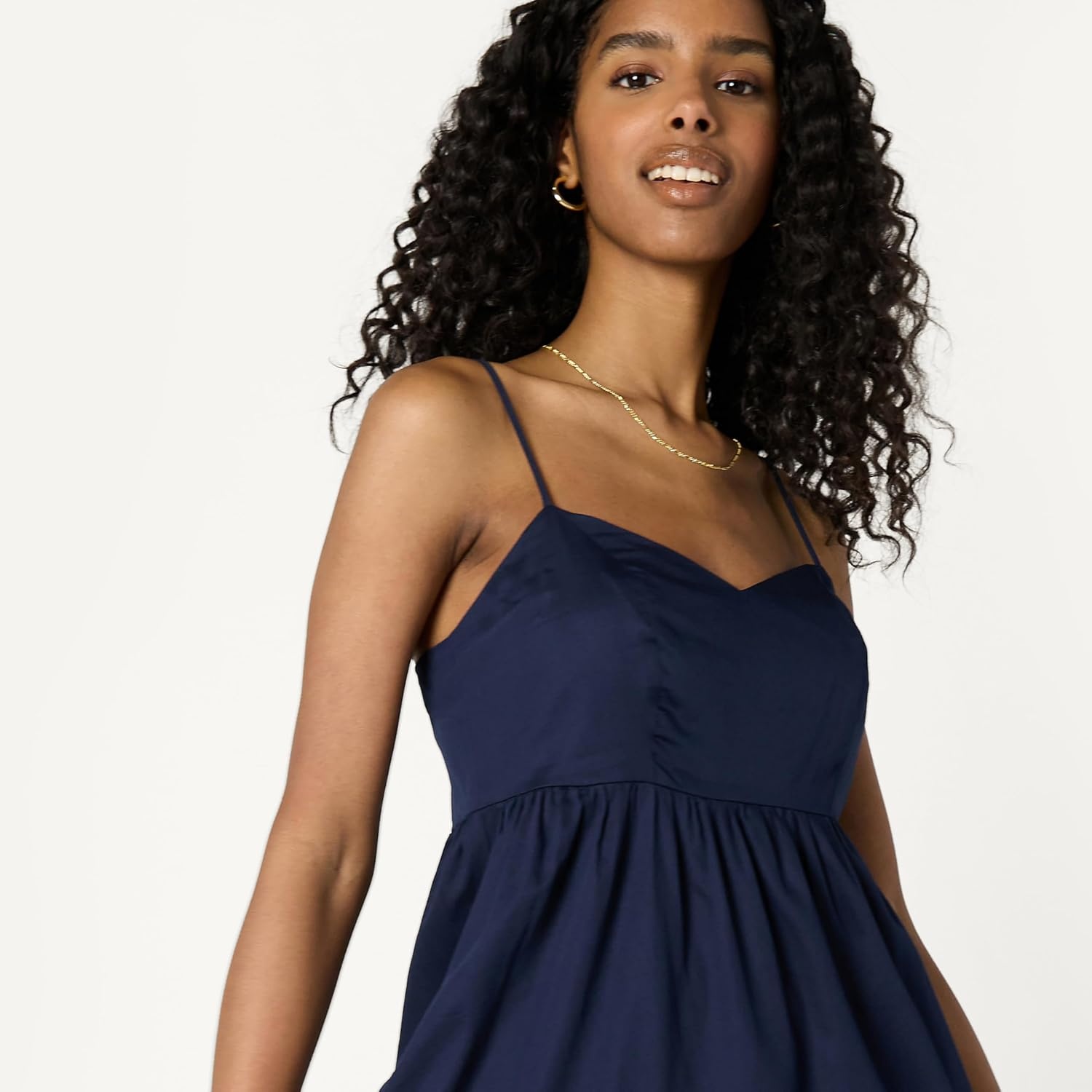 image:imageAmazon Essentials Womens Fit and Flare Empire Waist Sweetheart Neck Cotton Sateen Tiered Maxi DressNavy