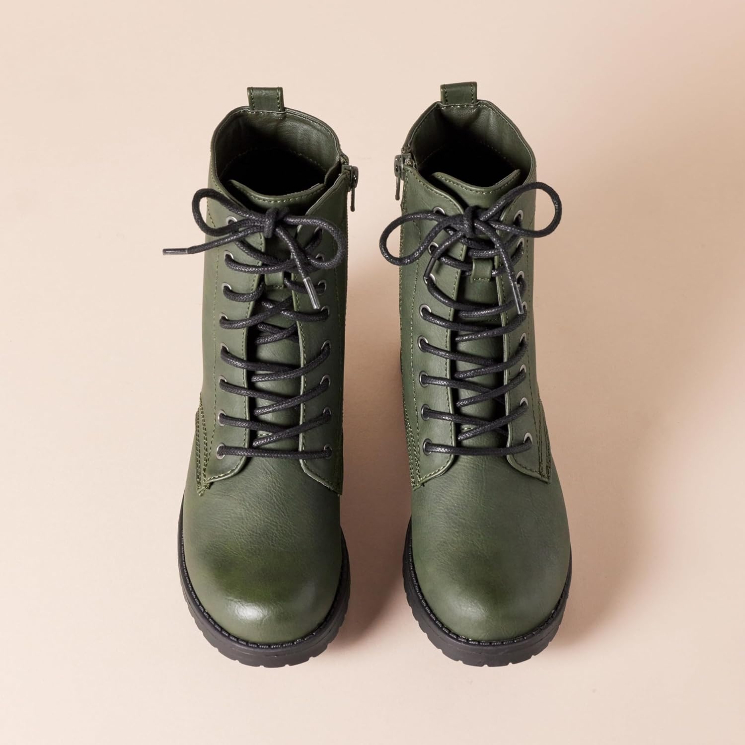 image:imageAmazon Essentials Womens LaceUp Combat Ankle Boots with Side Zipper Lug SoleGreen