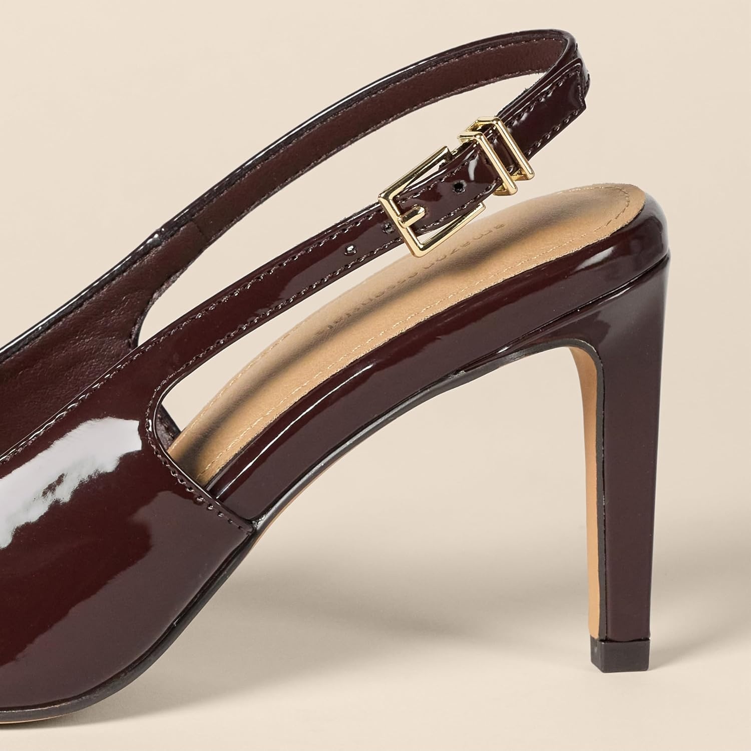 image:imageAmazon Essentials Womens Pointed Toe Slingback Heels with Ankle StrapBrown Patent