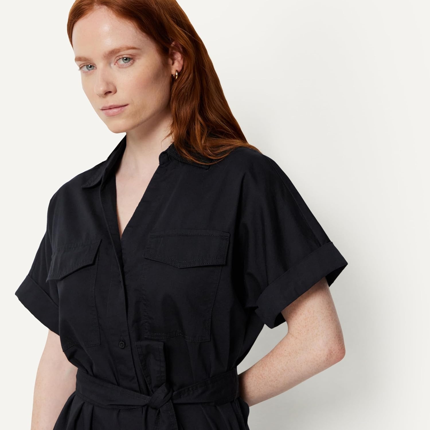 image:imageAmazon Essentials Womens RelaxedFit Short Sleeve ButtonDown Dress with BeltBlack
