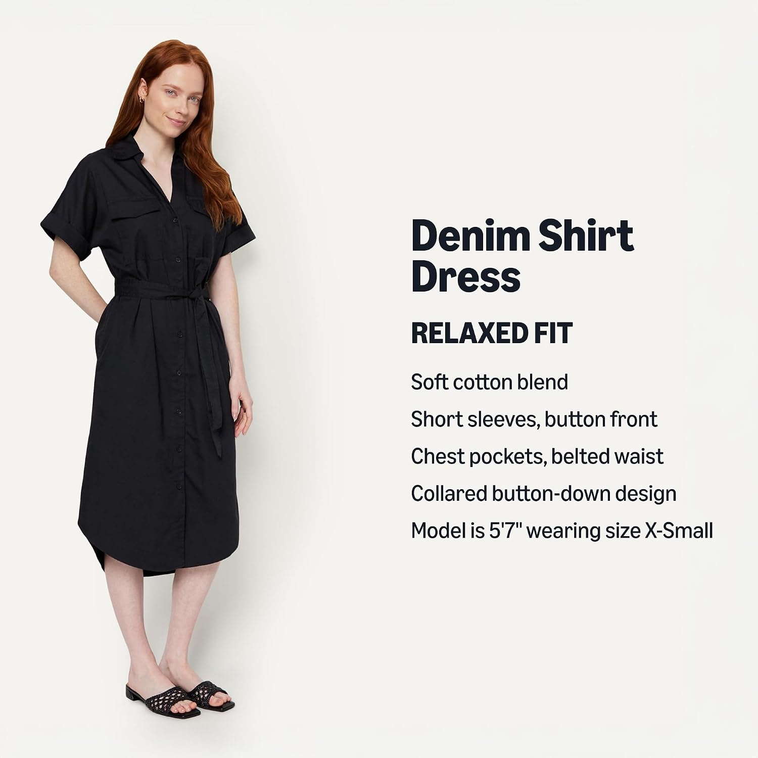 image:imageAmazon Essentials Womens RelaxedFit Short Sleeve ButtonDown Dress with BeltBlack