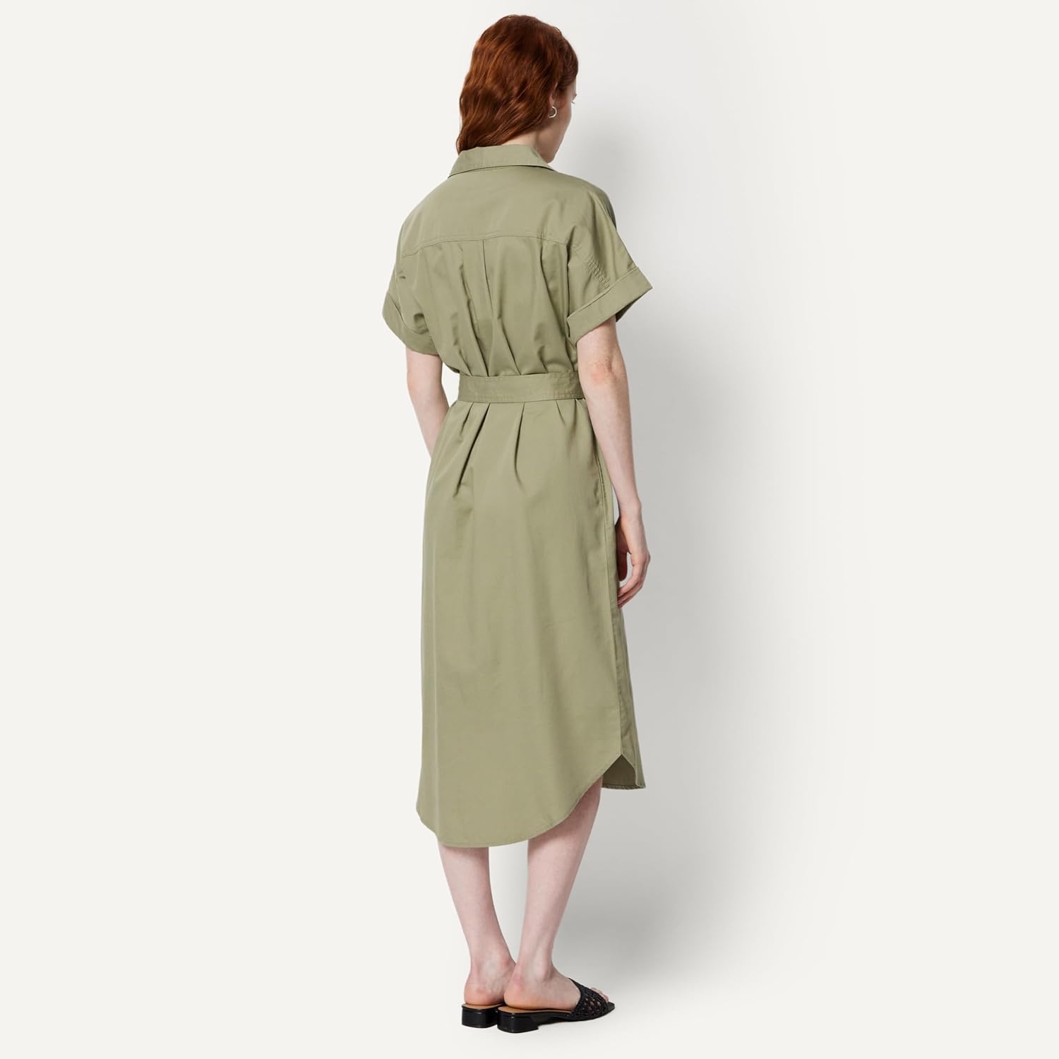 image:imageAmazon Essentials Womens RelaxedFit Short Sleeve ButtonDown Dress with BeltWashed Khaki Green
