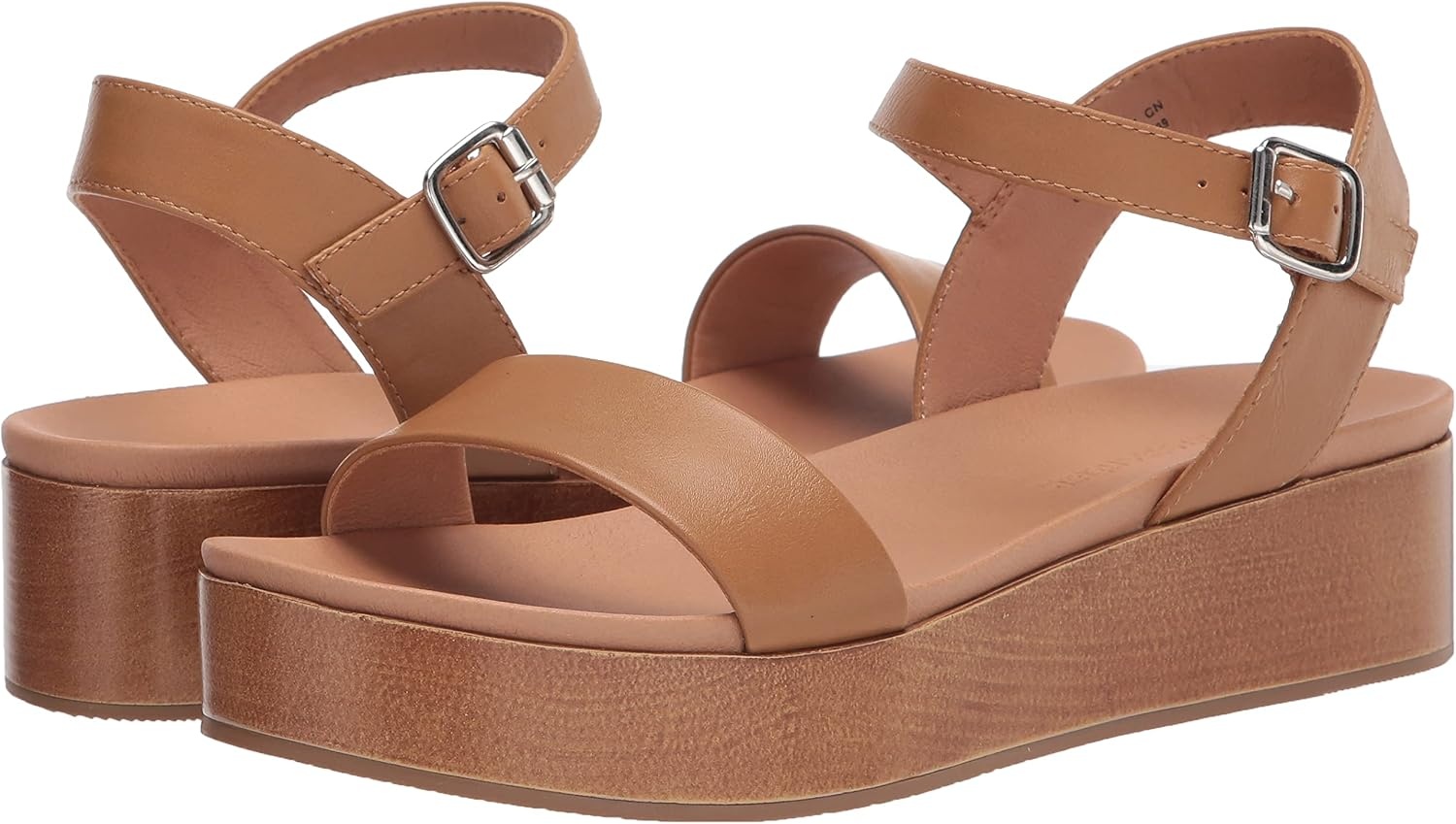 image:imageAmazon Essentials Womens Two Band Ankle Strap Open Toe Flatform SandalCognac