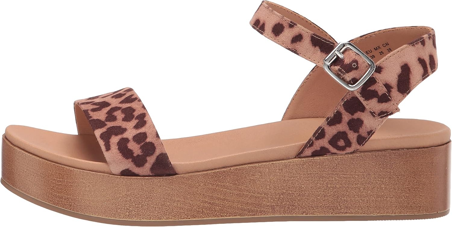 image:imageAmazon Essentials Womens Two Band Ankle Strap Open Toe Flatform SandalRose Leopard