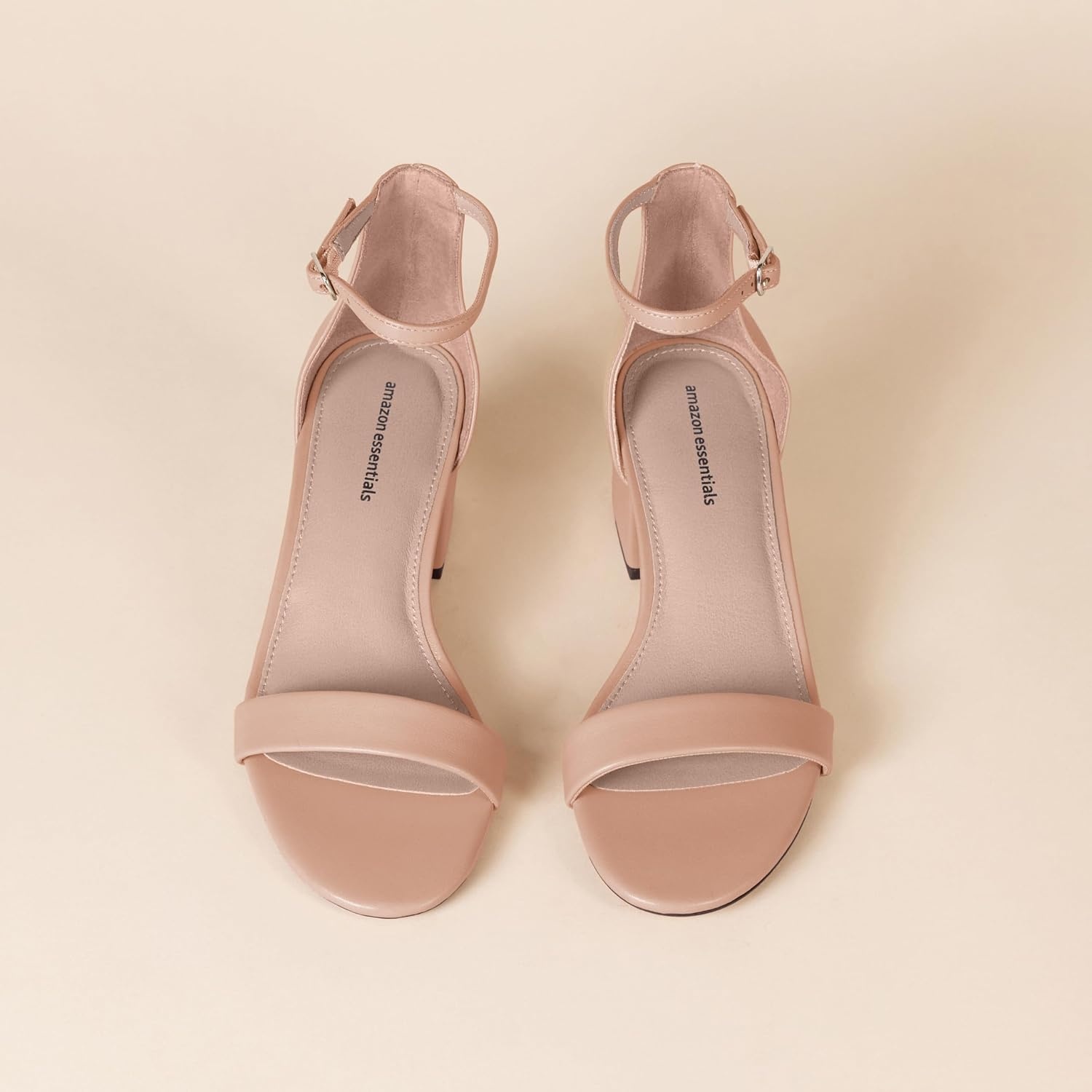 image:imageAmazon Essentials Womens Two Strap Heeled Sandals with Adjustable Ankle Strap Padded Memory Foam InsoleBeige