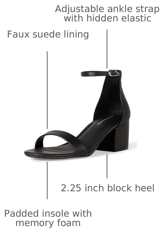 image:imageAmazon Essentials Womens Two Strap Heeled Sandals with Adjustable Ankle Strap Padded Memory Foam InsoleBlack Faux Leather