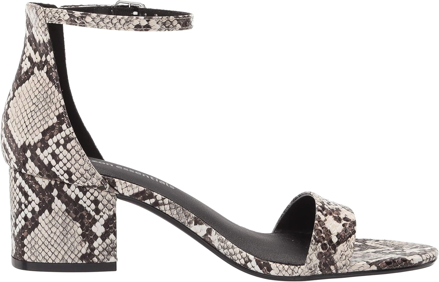 image:imageAmazon Essentials Womens Two Strap Heeled Sandals with Adjustable Ankle Strap Padded Memory Foam InsoleBlack White Faux Snake Skin