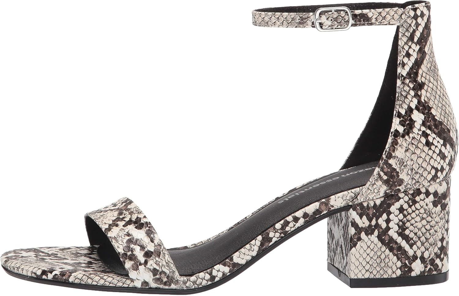 image:imageAmazon Essentials Womens Two Strap Heeled Sandals with Adjustable Ankle Strap Padded Memory Foam InsoleBlack White Faux Snake Skin
