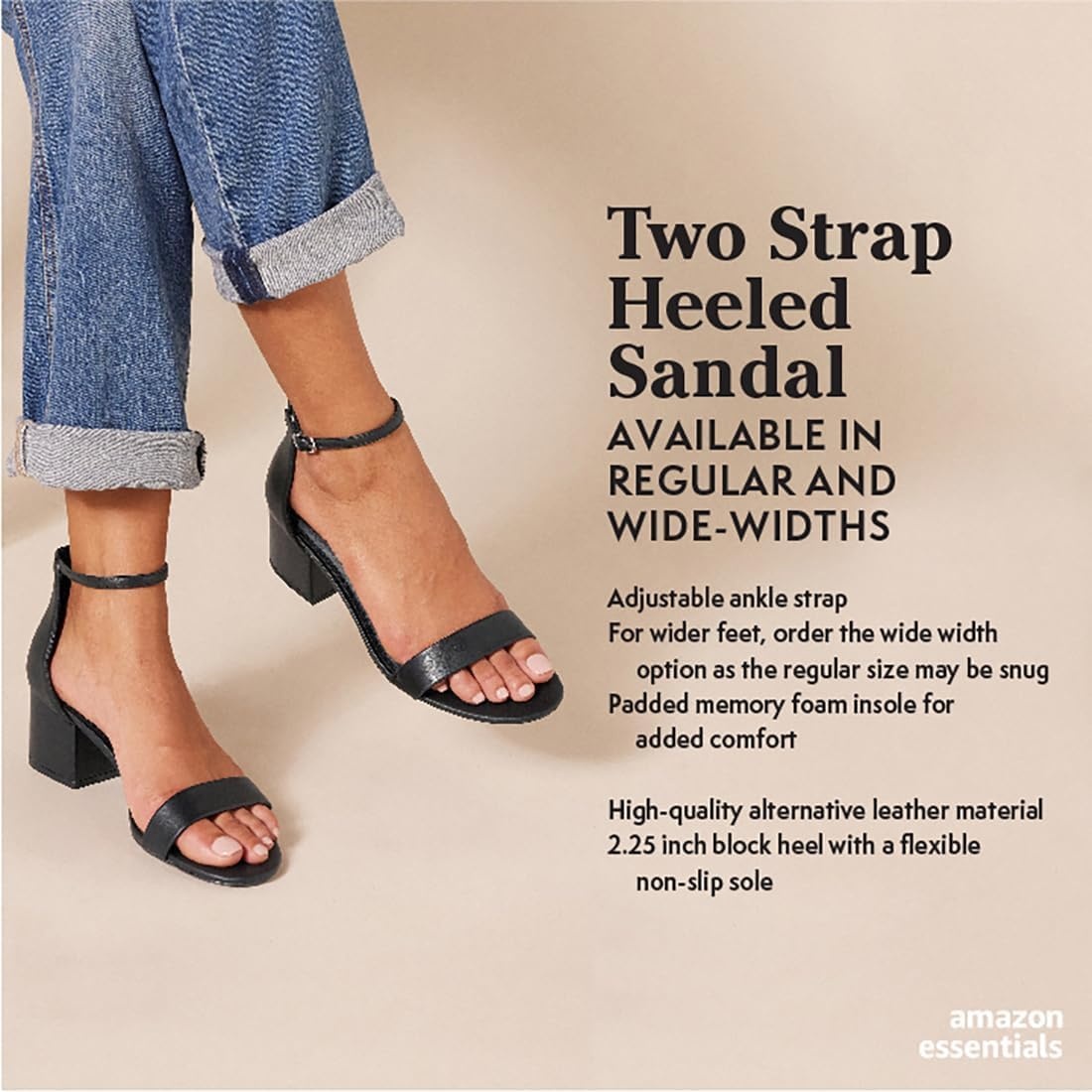 image:imageAmazon Essentials Womens Two Strap Heeled Sandals with Adjustable Ankle Strap Padded Memory Foam InsoleBright Poppy Red