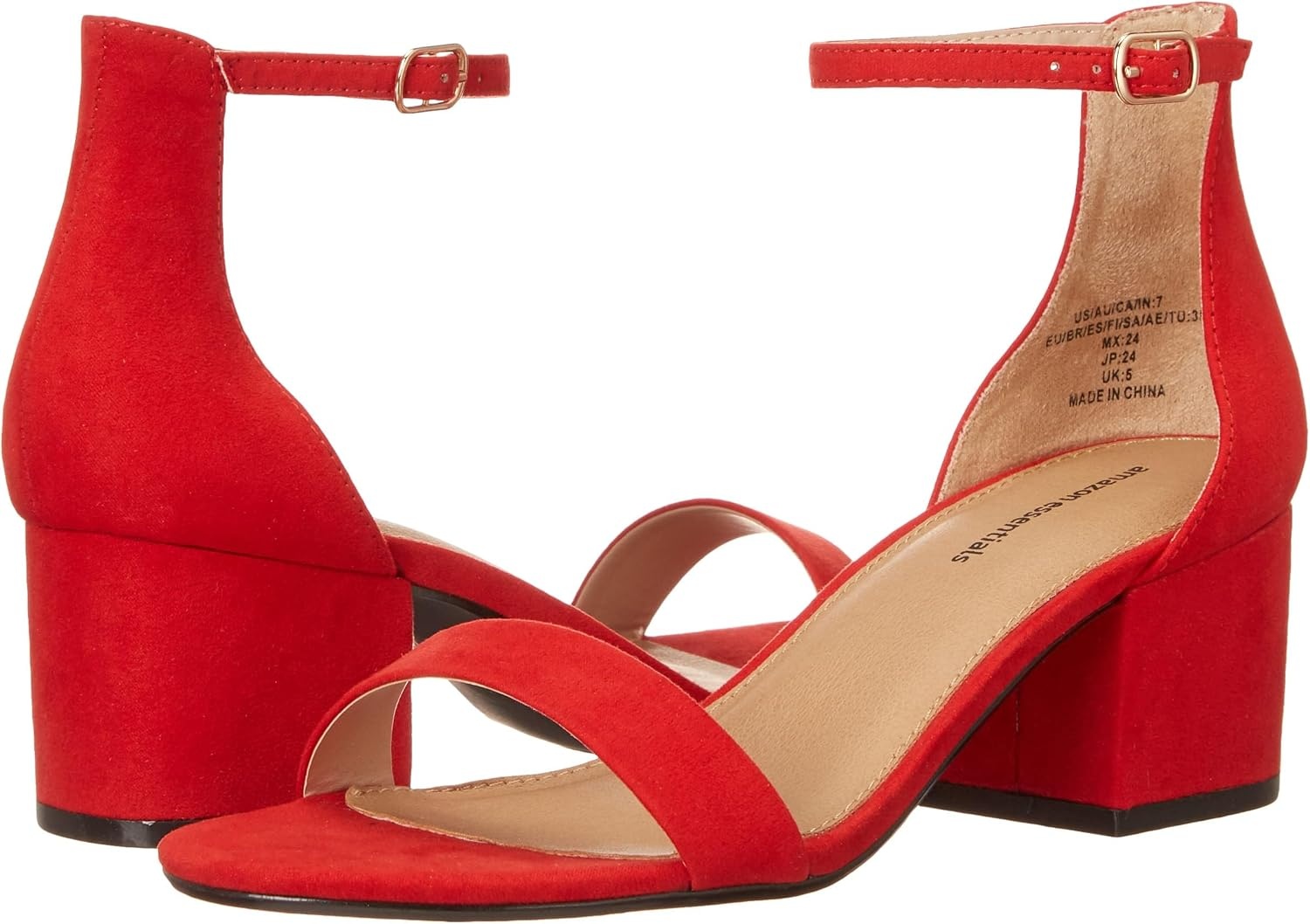 image:imageAmazon Essentials Womens Two Strap Heeled Sandals with Adjustable Ankle Strap Padded Memory Foam InsoleBright Poppy Red