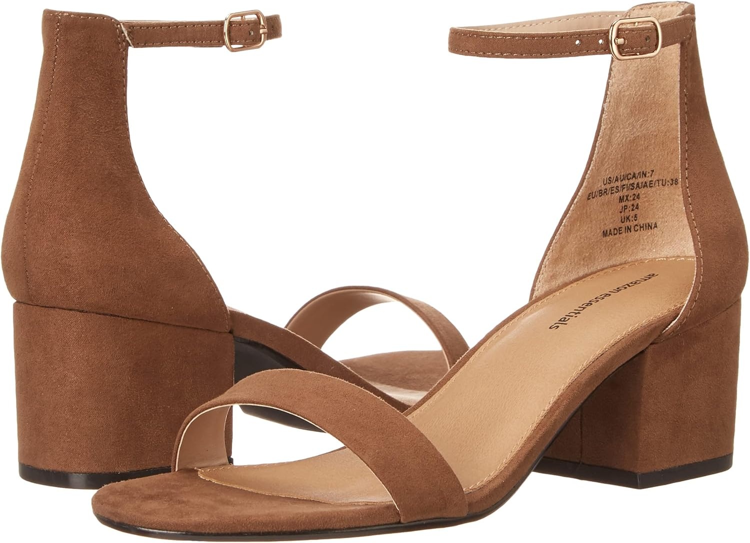 image:imageAmazon Essentials Womens Two Strap Heeled Sandals with Adjustable Ankle Strap Padded Memory Foam InsoleChocolate