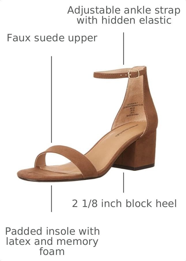image:imageAmazon Essentials Womens Two Strap Heeled Sandals with Adjustable Ankle Strap Padded Memory Foam InsoleChocolate
