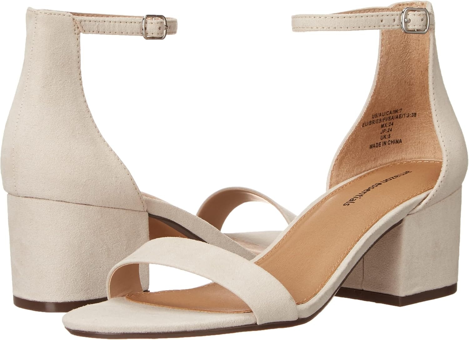 image:imageAmazon Essentials Womens Two Strap Heeled Sandals with Adjustable Ankle Strap Padded Memory Foam InsoleIvory