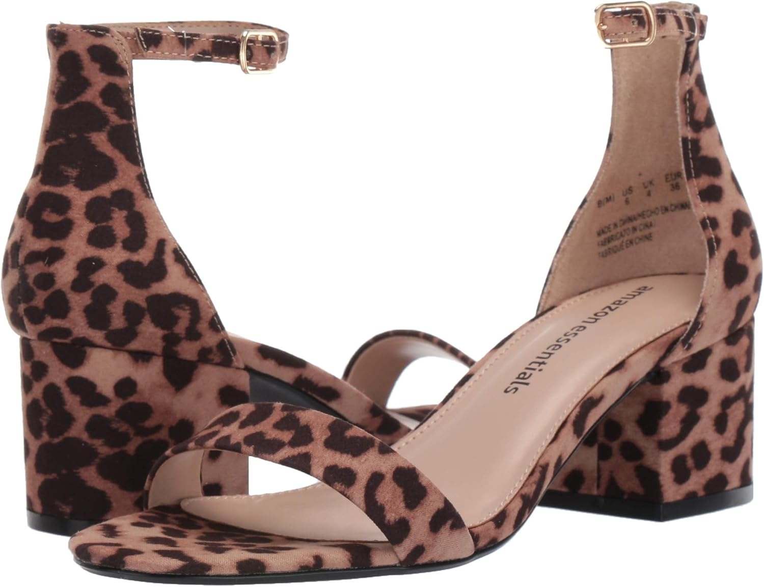 image:imageAmazon Essentials Womens Two Strap Heeled Sandals with Adjustable Ankle Strap Padded Memory Foam InsoleRose Leopard