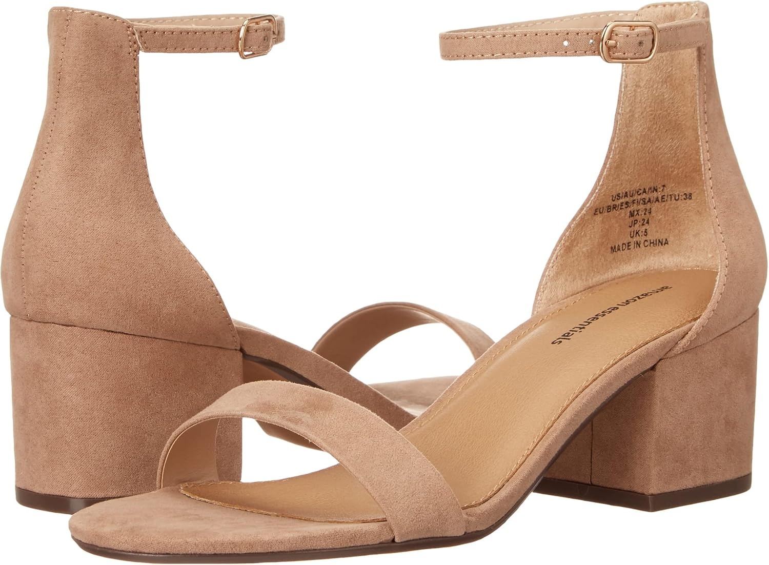 image:imageAmazon Essentials Womens Two Strap Heeled Sandals with Adjustable Ankle Strap Padded Memory Foam InsoleTan