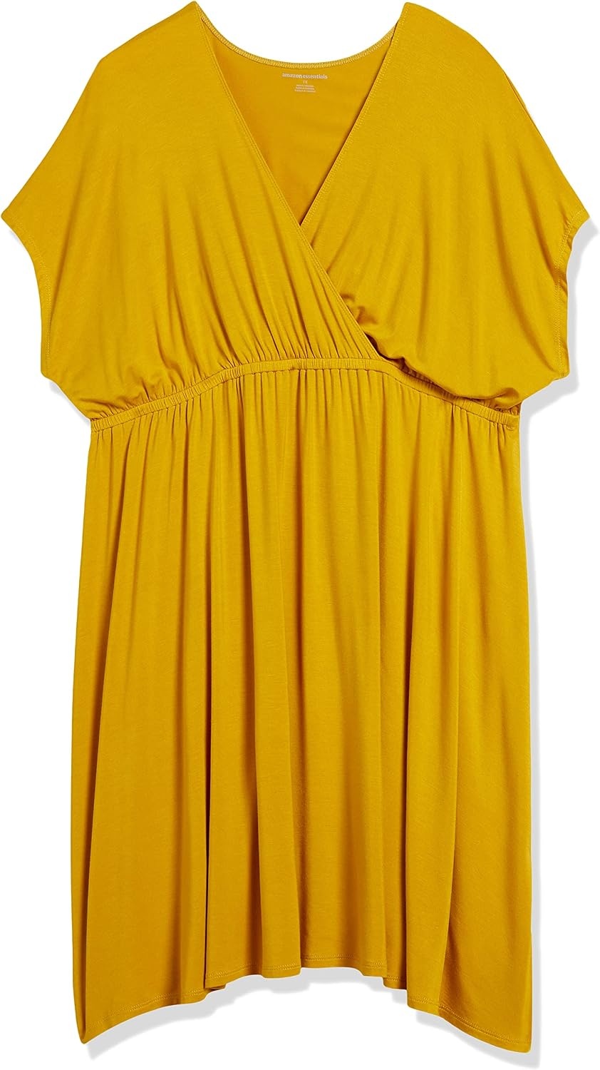 image:imageAmazon Essentials Womens V Neck Elastic Waist Surplice Dress Available in Plus SizeDark Golden Yellow