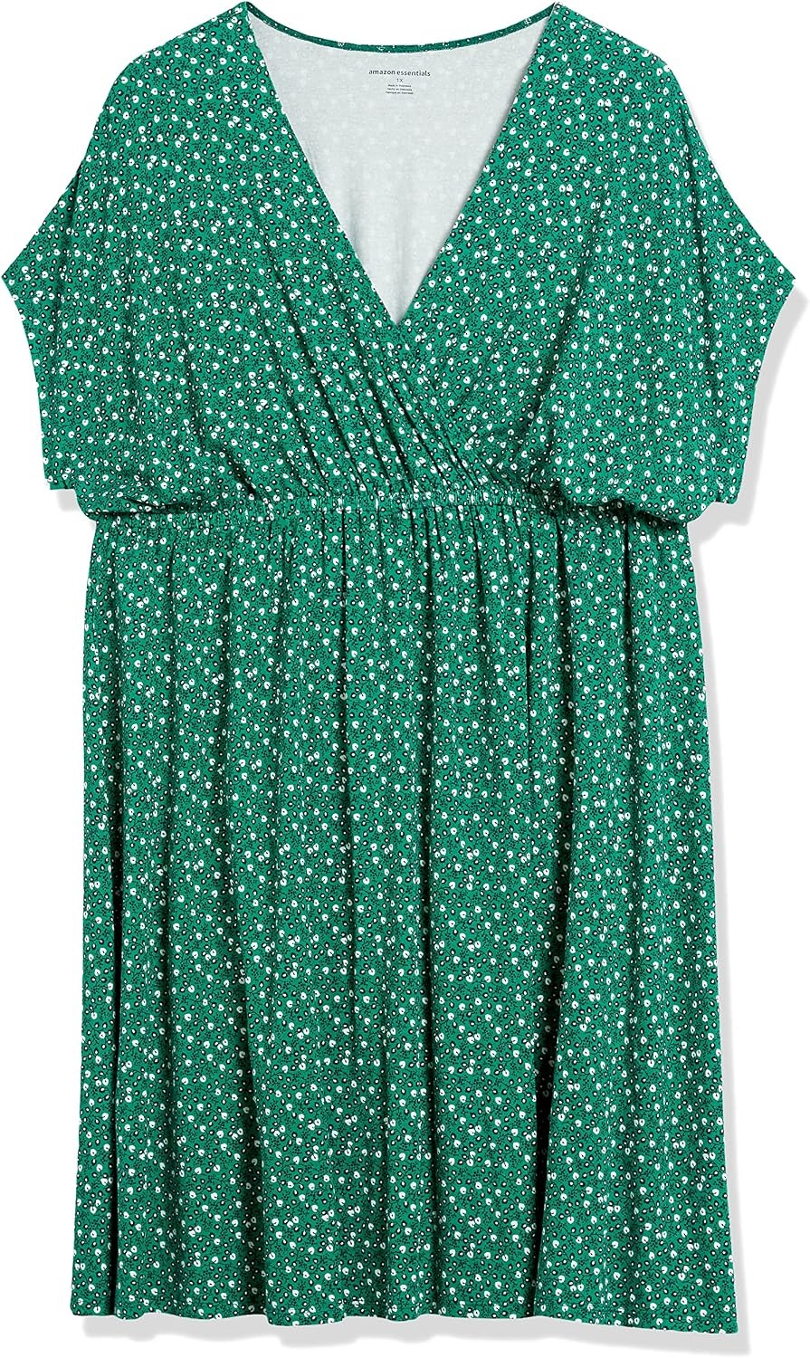 image:imageAmazon Essentials Womens V Neck Elastic Waist Surplice Dress Available in Plus SizeGreen Floral