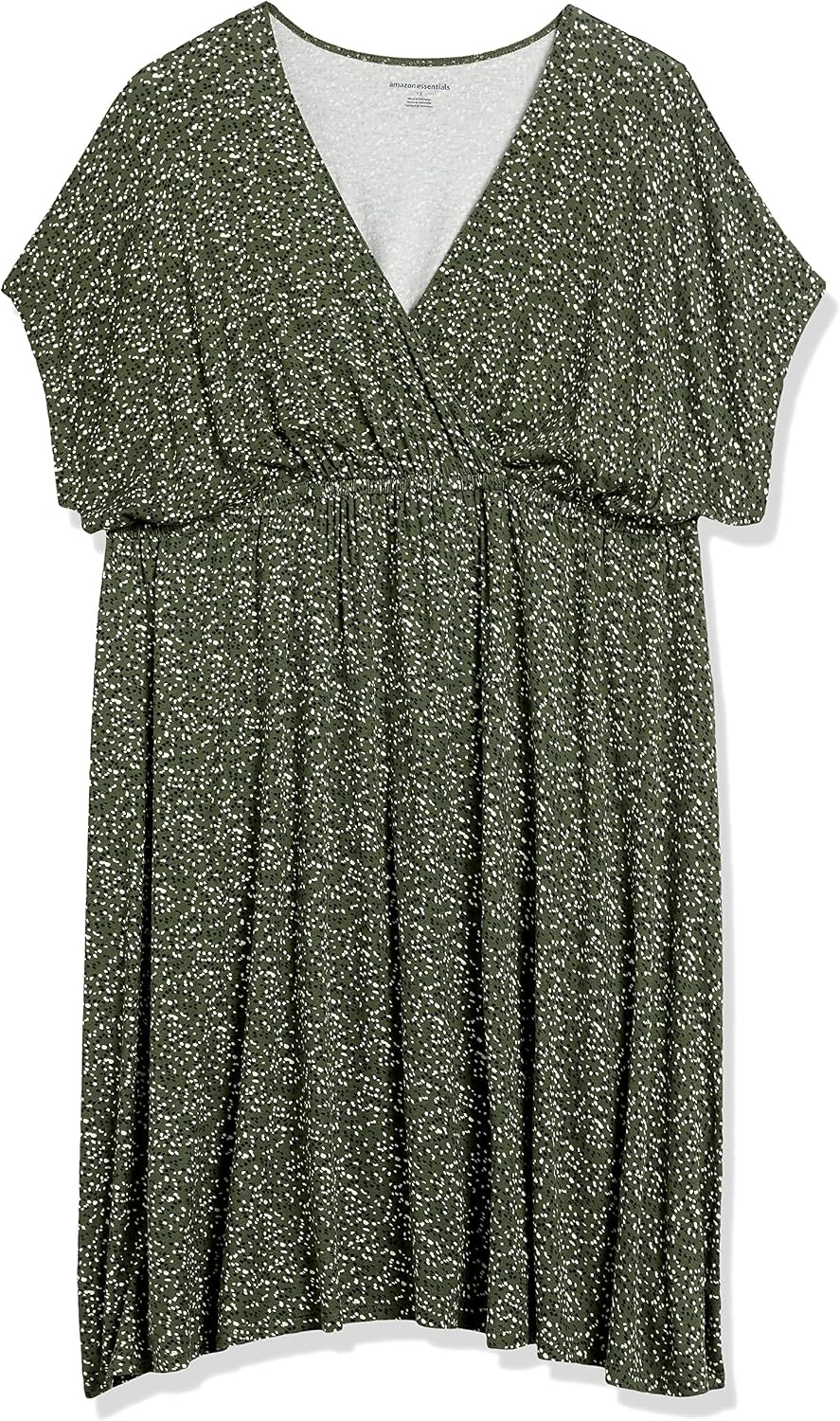 image:imageAmazon Essentials Womens V Neck Elastic Waist Surplice Dress Available in Plus SizeOlive Dots