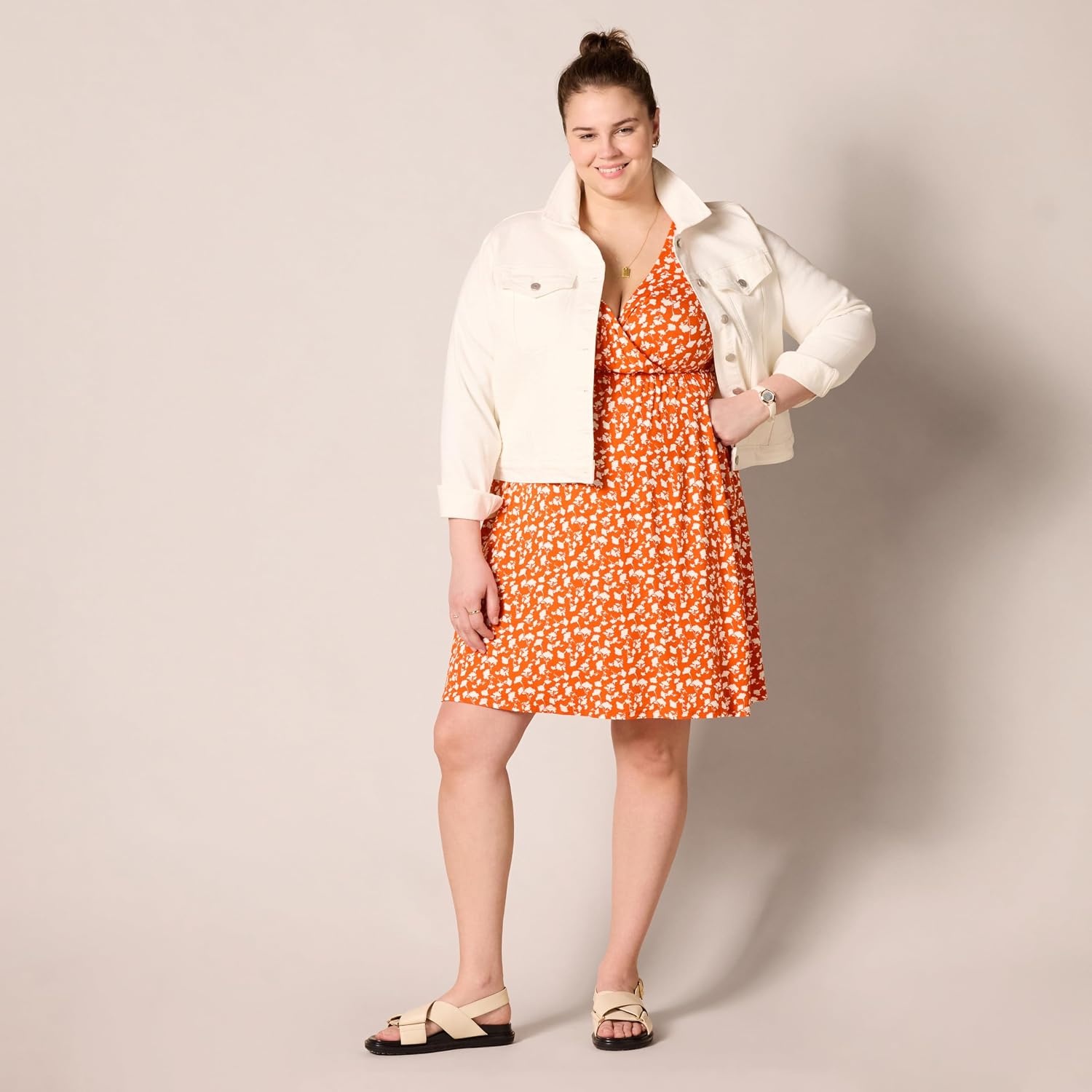 image:imageAmazon Essentials Womens V Neck Elastic Waist Surplice Dress Available in Plus SizeRed Floral Print