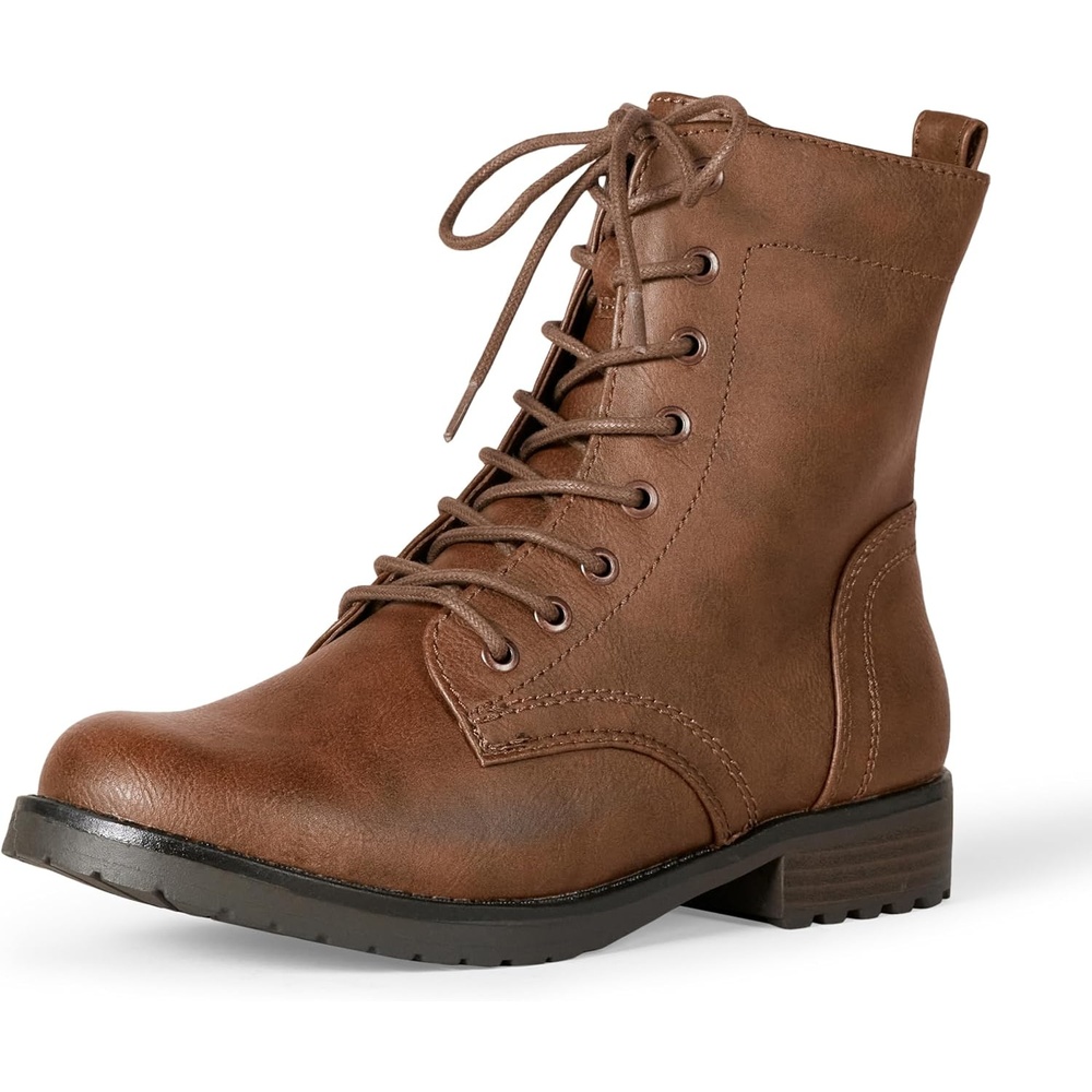 image:imageAmazon Essentials Womens LaceUp Combat Ankle Boots with Side Zipper Lug SoleBrown