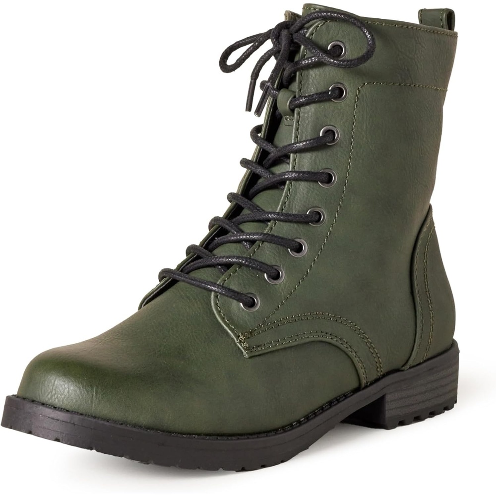image:imageAmazon Essentials Womens LaceUp Combat Ankle Boots with Side Zipper Lug SoleGreen