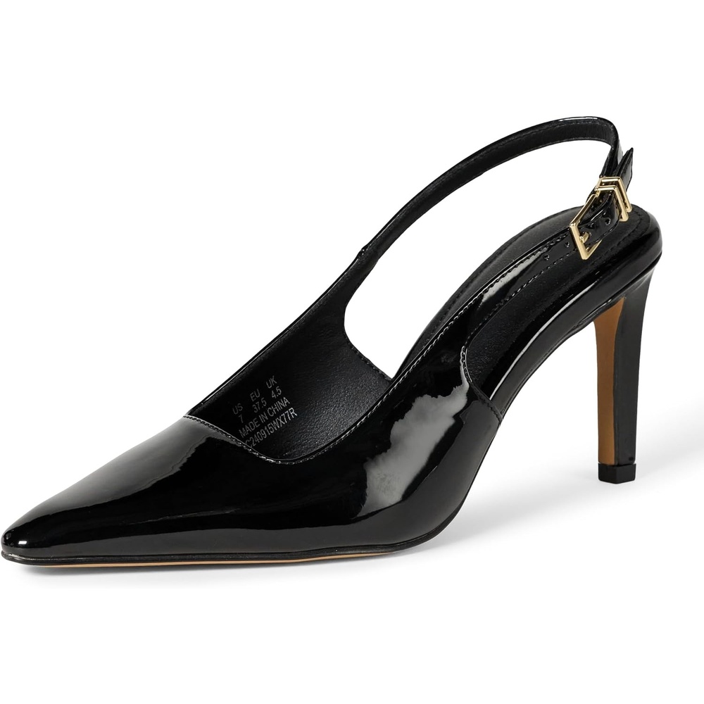 image:imageAmazon Essentials Womens Pointed Toe Slingback Heels with Ankle StrapBlack Patent