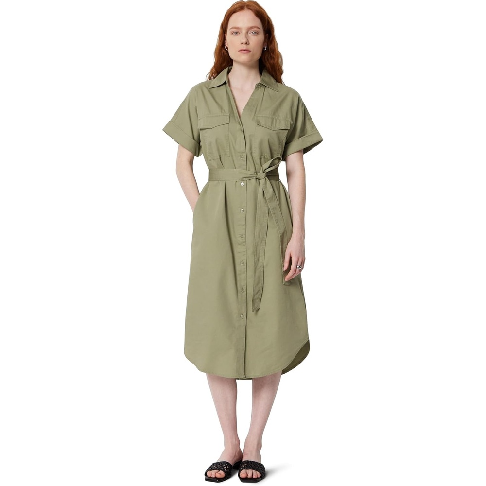 image:imageAmazon Essentials Womens RelaxedFit Short Sleeve ButtonDown Dress with BeltWashed Khaki Green