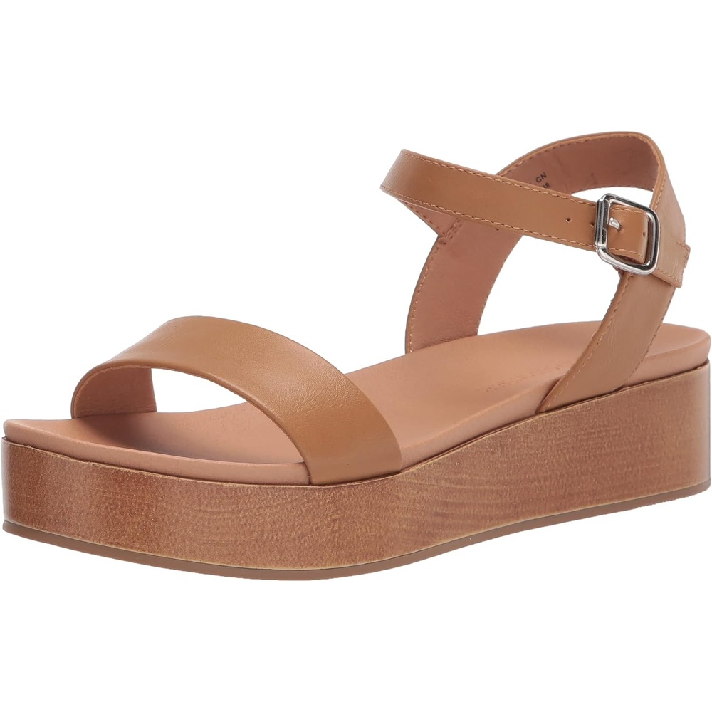 image:imageAmazon Essentials Womens Two Band Ankle Strap Open Toe Flatform SandalCognac