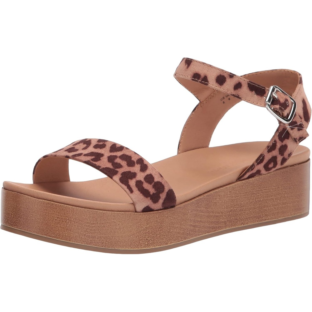 image:imageAmazon Essentials Womens Two Band Ankle Strap Open Toe Flatform SandalRose Leopard