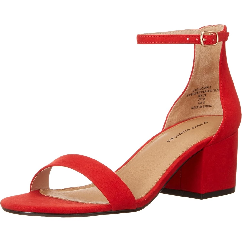 image:imageAmazon Essentials Womens Two Strap Heeled Sandals with Adjustable Ankle Strap Padded Memory Foam InsoleBright Poppy Red