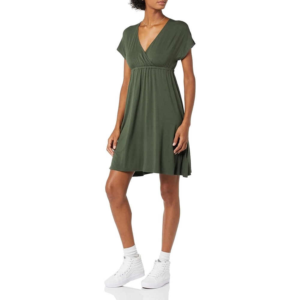 image:imageAmazon Essentials Womens V Neck Elastic Waist Surplice Dress Available in Plus SizeDark Olive