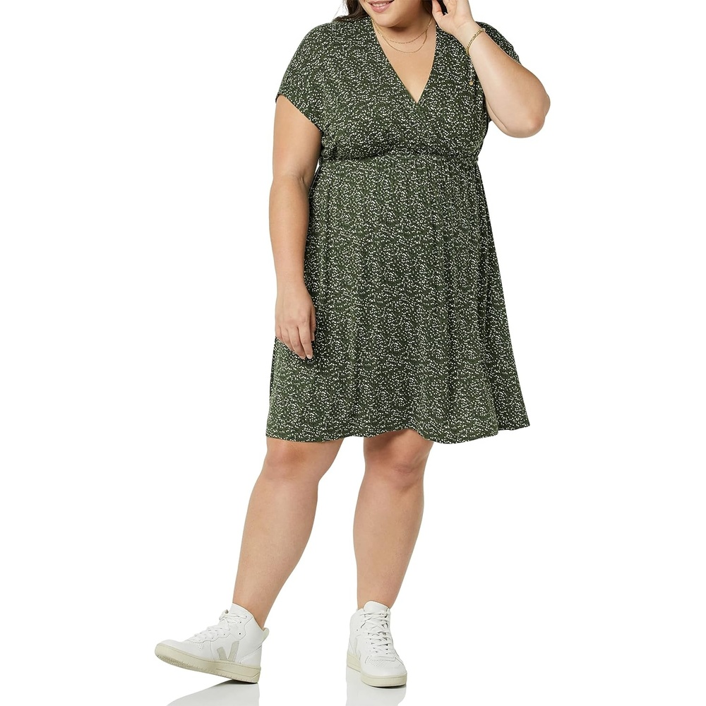 image:imageAmazon Essentials Womens V Neck Elastic Waist Surplice Dress Available in Plus SizeOlive Dots