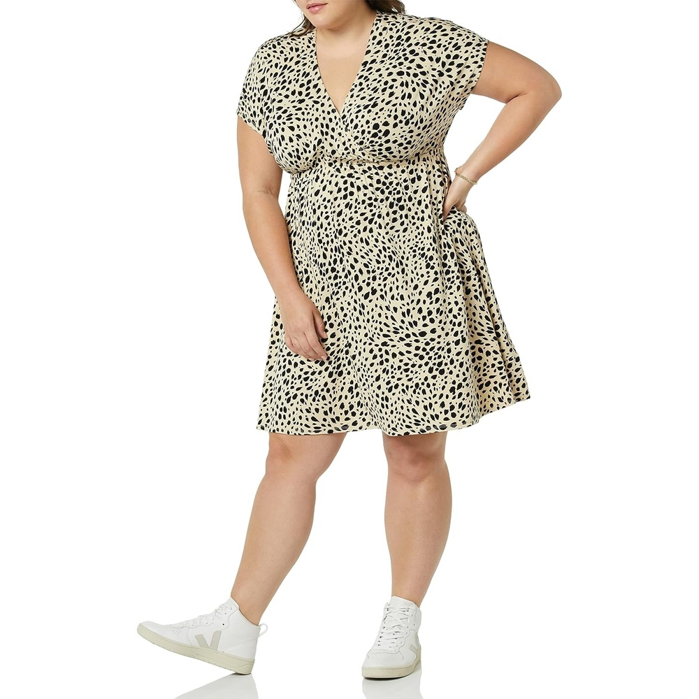 image:imageAmazon Essentials Womens V Neck Elastic Waist Surplice Dress Available in Plus SizeTan Animal Print