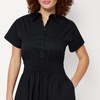 Amazon Essentials Women’s Fit & Flare Cotton Poplin Collared Short Sleeve Dress with Elastic Waist(Black)